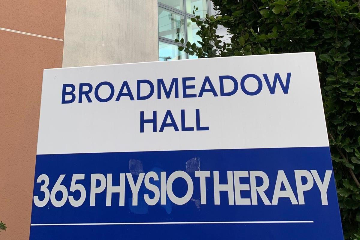 The Broadmeadow Hall sign with 365 Physiotherapy listed, outside the building in Swords